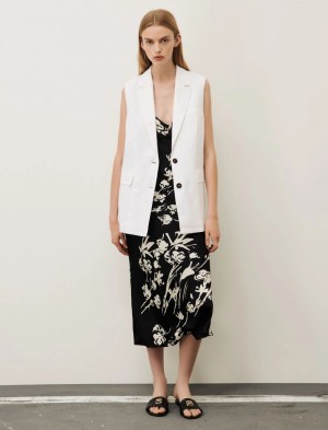Gilet Damskie Marella Linen Białe | Polska 250841-EKQ