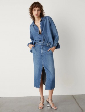 Koszule Damskie Marella Denim Niebieskie | Polska 180972-XTI