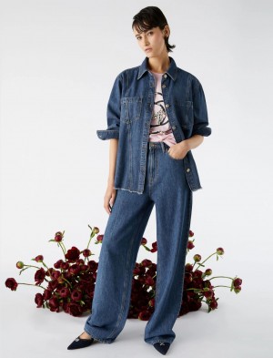 Kurtka Damskie Marella Denim Shacket Granatowe | Polska 710829-ALD