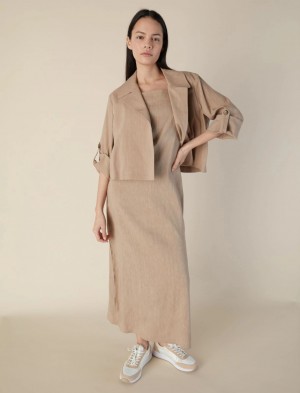 Kurtka Damskie Marella Linen-Blend Beżowe | Polska 436178-LWR