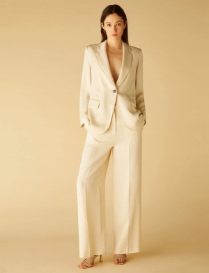 Marynarka Damskie Marella Linen-Blend Kremowe | Polska 831407-ICL