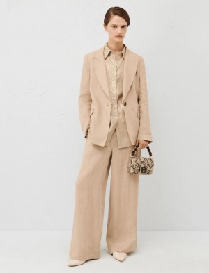 Marynarka Damskie Marella Linen Brązowe | Polska 860357-XAP