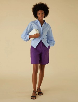 Spodenki Damskie Marella Linen Fioletowe | Polska 983574-DUO