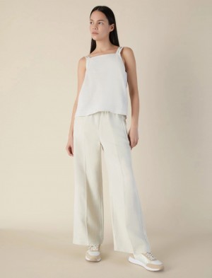 Spodnie Damskie Marella Linen-Blend Białe | Polska 970648-FXQ