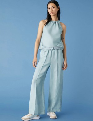 Spodnie Damskie Marella Linen-Blend Niebieskie Niebieskie | Polska 250371-IGP
