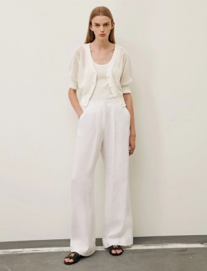 Spodnie Damskie Marella Linen Białe | Polska 493708-RKT