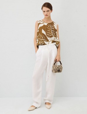Spodnie Damskie Marella Linen Białe | Polska 831724-XGT