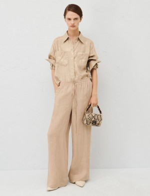 Spodnie Damskie Marella Linen Brązowe | Polska 264597-OAU