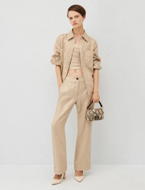 Spodnie Damskie Marella Linen Brązowe | Polska 509634-EBM