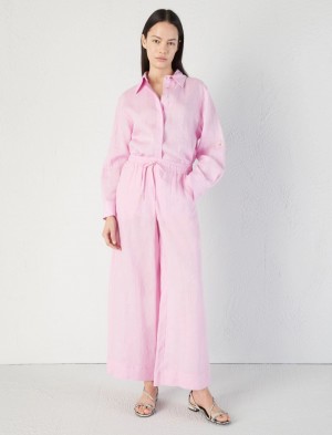 Spodnie Damskie Marella Linen Różowe | Polska 817653-XZL