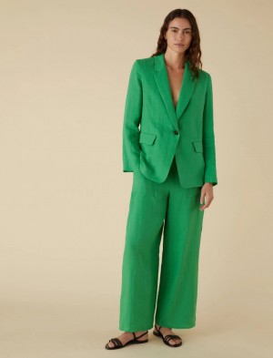 Spodnie Damskie Marella Linen Turkusowe | Polska 487261-GIP