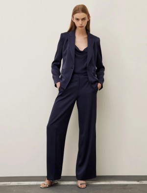 Spodnie Damskie Marella Satin Granatowe | Polska 293518-JSV