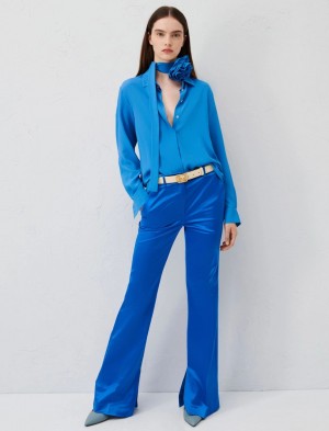 Spodnie Damskie Marella Satin Jasny Niebieskie | Polska 675932-MCX