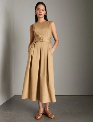 Sukienka Damskie Marella Belted Midi Brązowe | Polska 409576-BRE