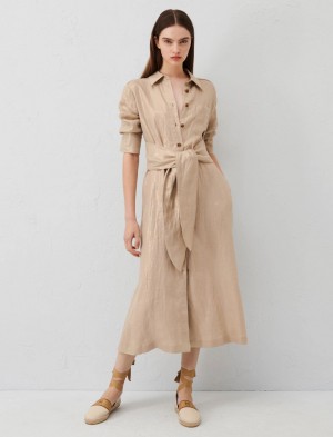 Sukienka Damskie Marella Linen Brązowe | Polska 639827-AZB