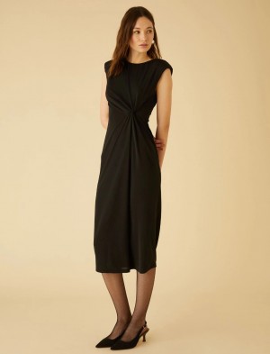Sukienka Damskie Marella Midi Knot Czarne | Polska 543760-PFT
