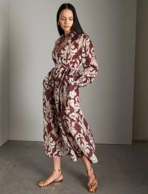 Sukienka Damskie Marella Patterned Bordowe | Polska 532098-ZLI