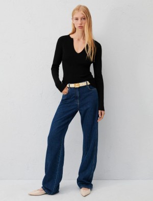 Sweter Damskie Marella Rib-Knit Czarne | Polska 459018-UKT