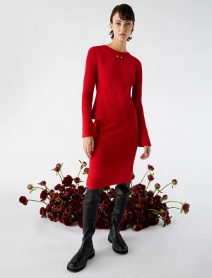 Sweter Damskie Marella Rib-Knit Czerwone | Polska 165890-WKL