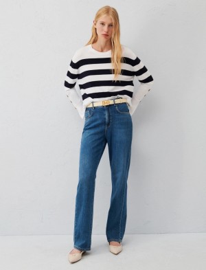 Sweter Damskie Marella Slit-Detail Niebieskie Białe | Polska 298607-TEP