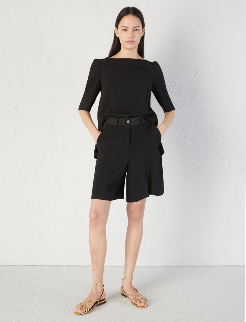 Bluzka Damskie Marella Crepe Czarne | Polska 630281-BPN