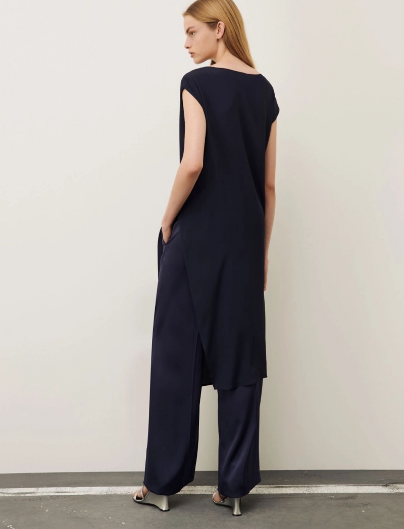 Bluzka Damskie Marella Crepe Maxi Granatowe | Polska 840176-EZB