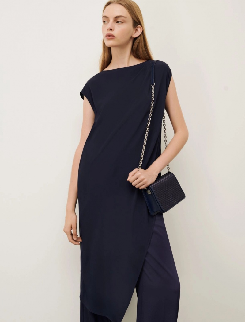 Bluzka Damskie Marella Crepe Maxi Granatowe | Polska 840176-EZB