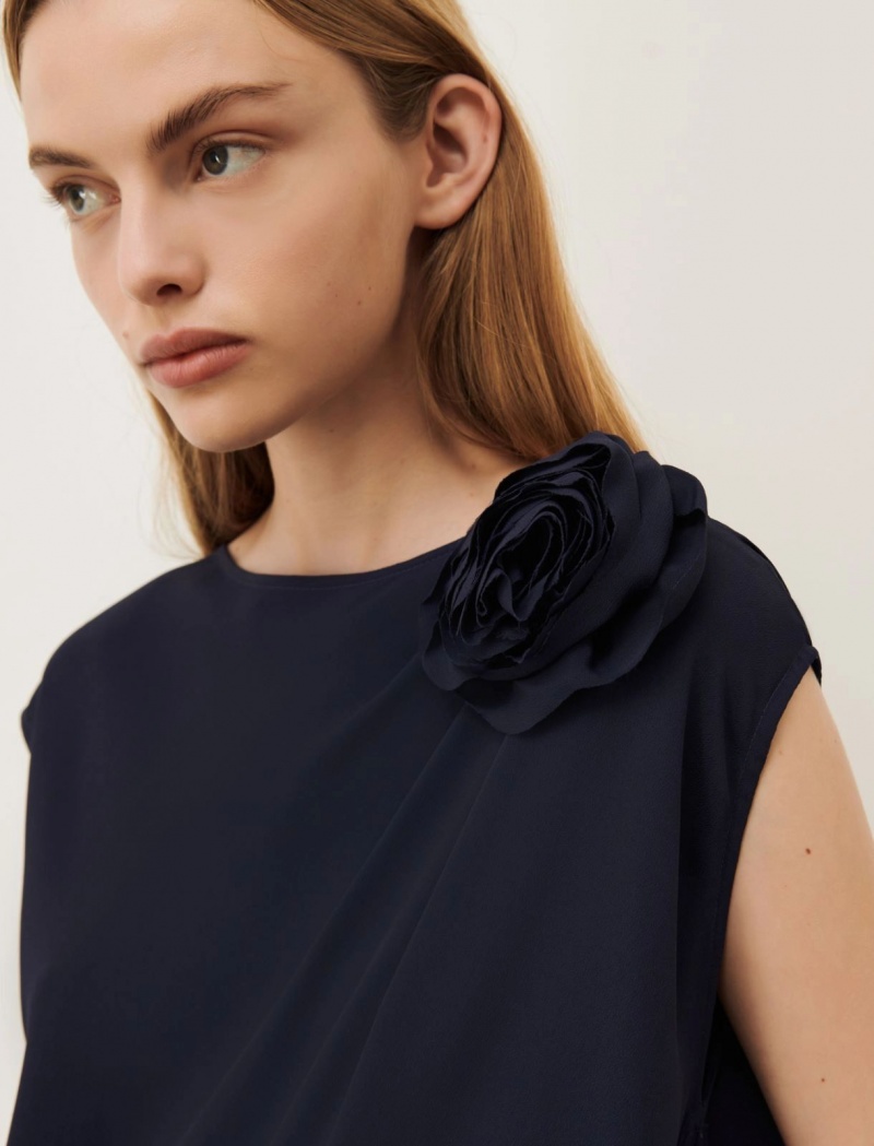 Bluzka Damskie Marella Crepe Maxi Granatowe | Polska 840176-EZB