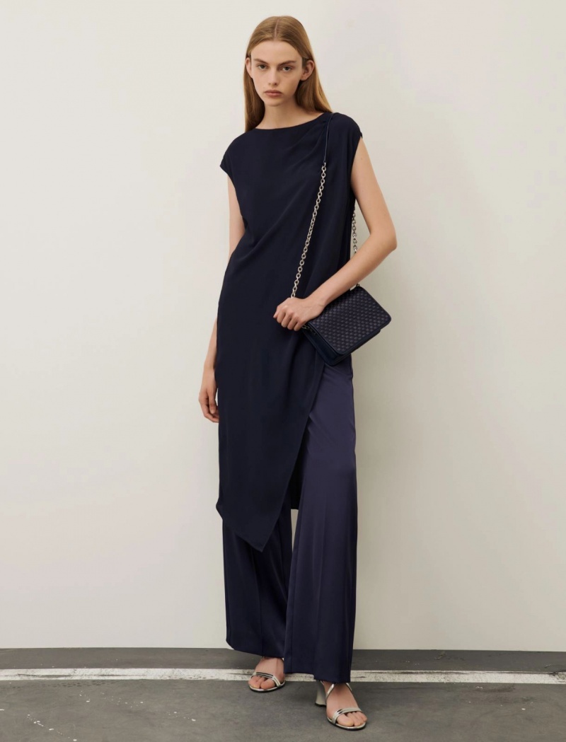 Bluzka Damskie Marella Crepe Maxi Granatowe | Polska 840176-EZB