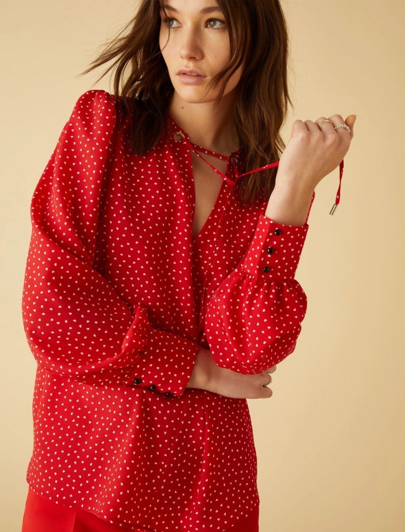 Bluzka Damskie Marella Puff-Sleeve Czerwone | Polska 270135-KFO