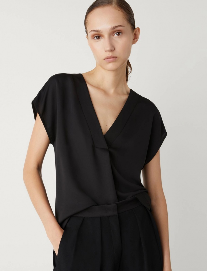 Bluzka Damskie Marella Satin Czarne | Polska 604837-DTL