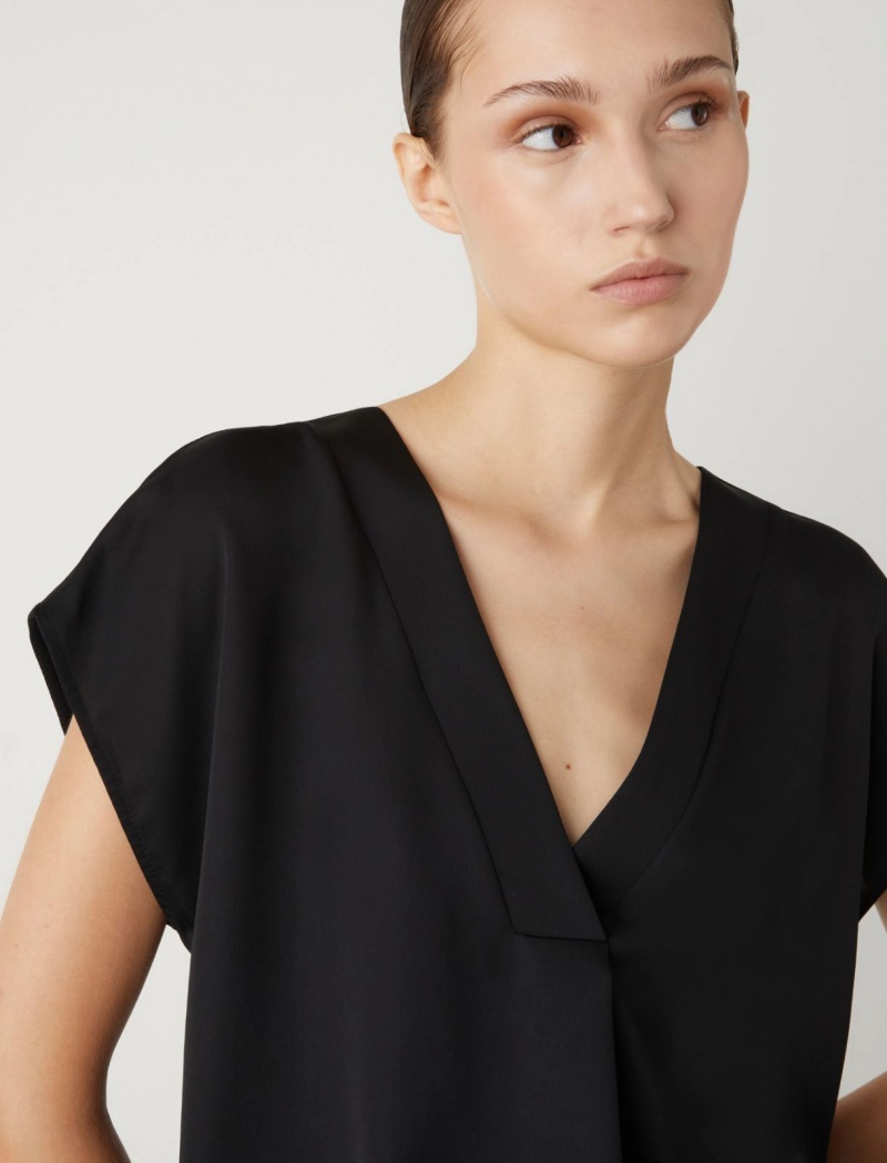 Bluzka Damskie Marella Satin Czarne | Polska 604837-DTL