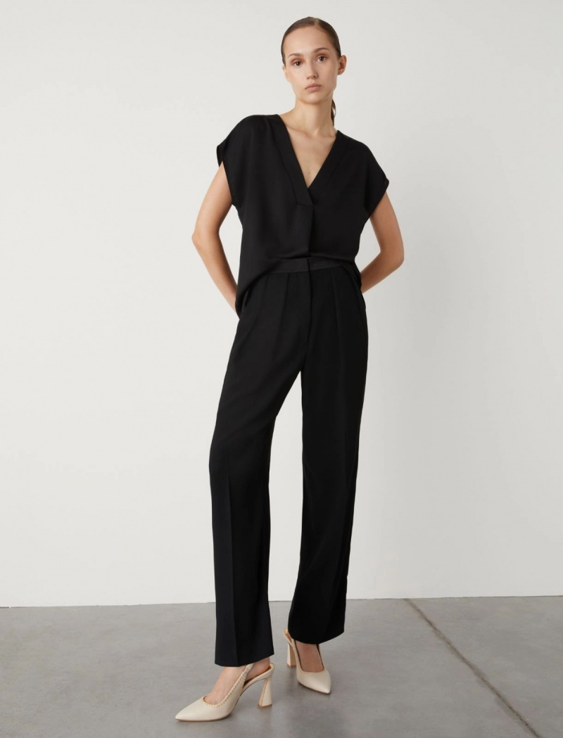 Bluzka Damskie Marella Satin Czarne | Polska 604837-DTL