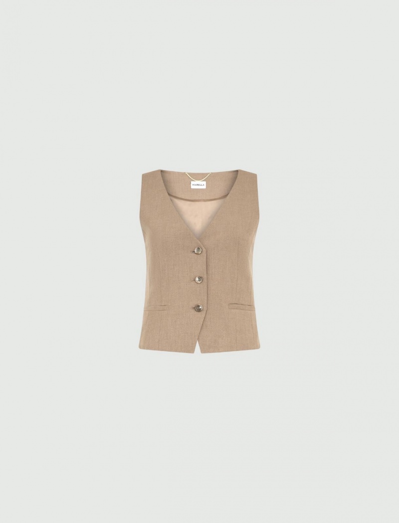 Gilet Damskie Marella Basketweave Brązowe | Polska 957206-ZFI