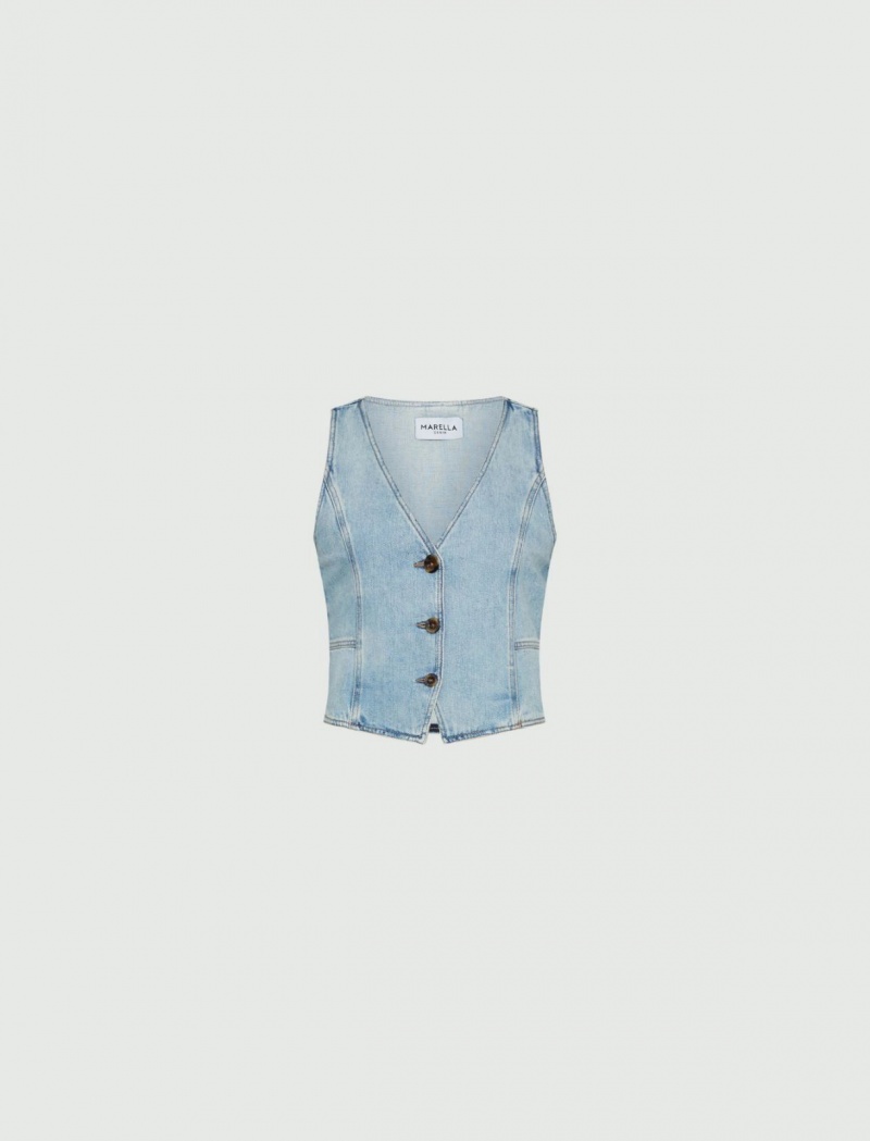 Gilet Damskie Marella Denim Niebieskie | Polska 627018-SBW