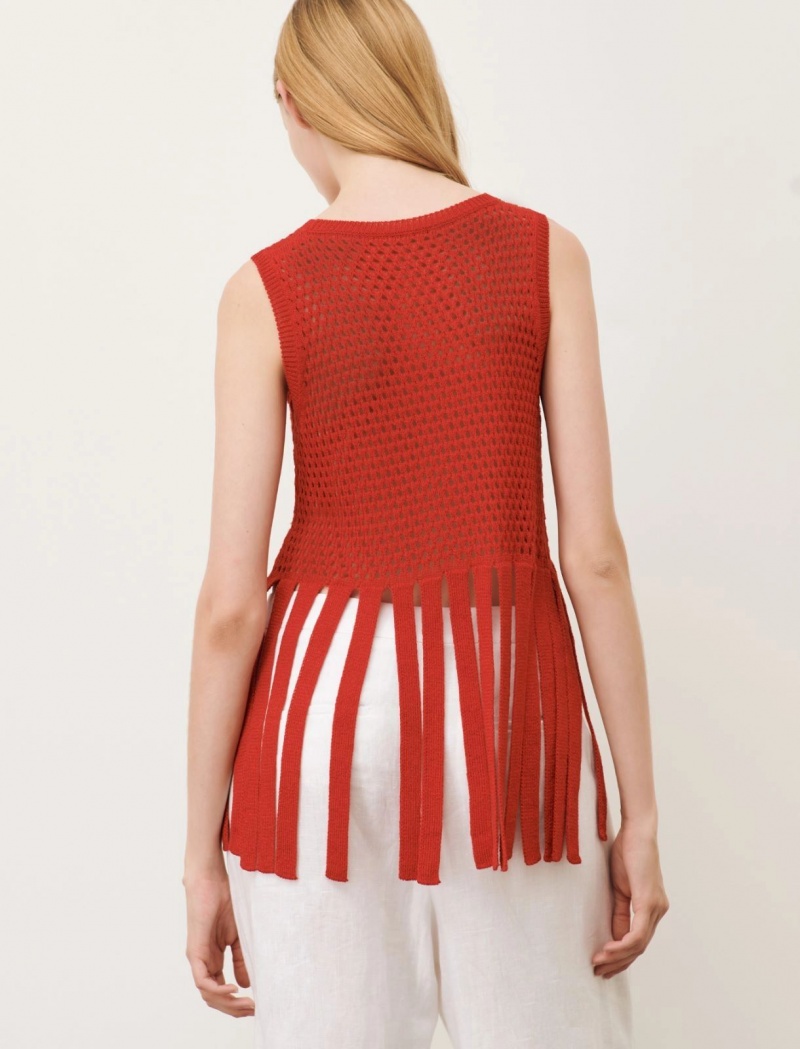 Gilet Damskie Marella Fringed Czerwone | Polska 516203-GPC