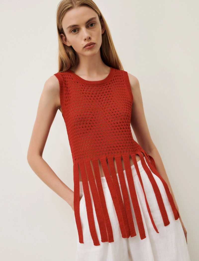 Gilet Damskie Marella Fringed Czerwone | Polska 516203-GPC