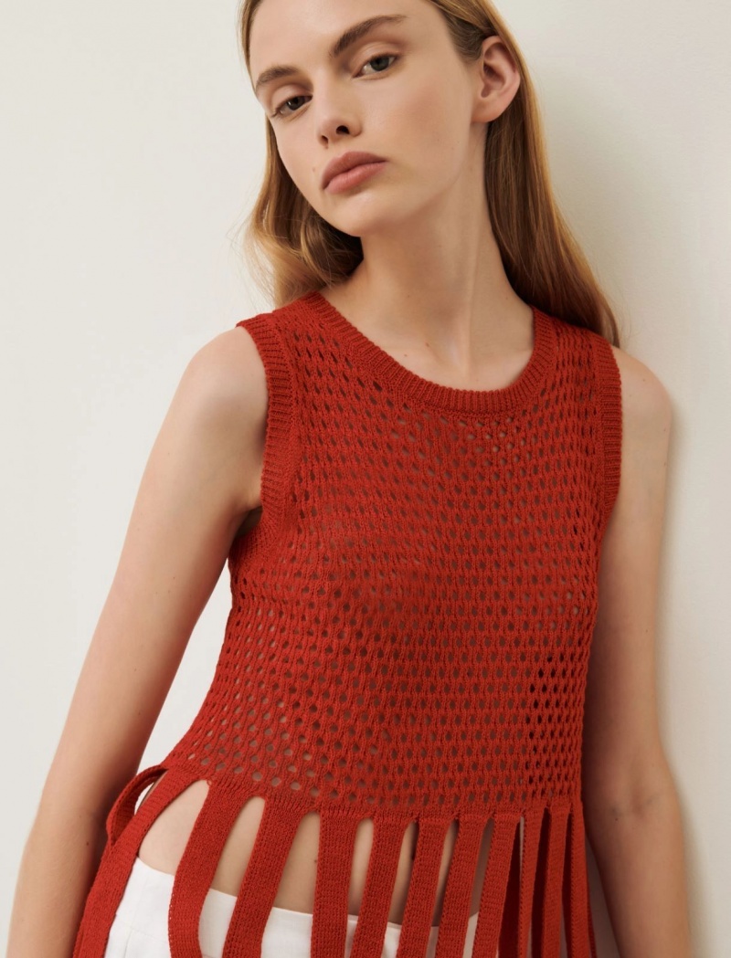 Gilet Damskie Marella Fringed Czerwone | Polska 516203-GPC