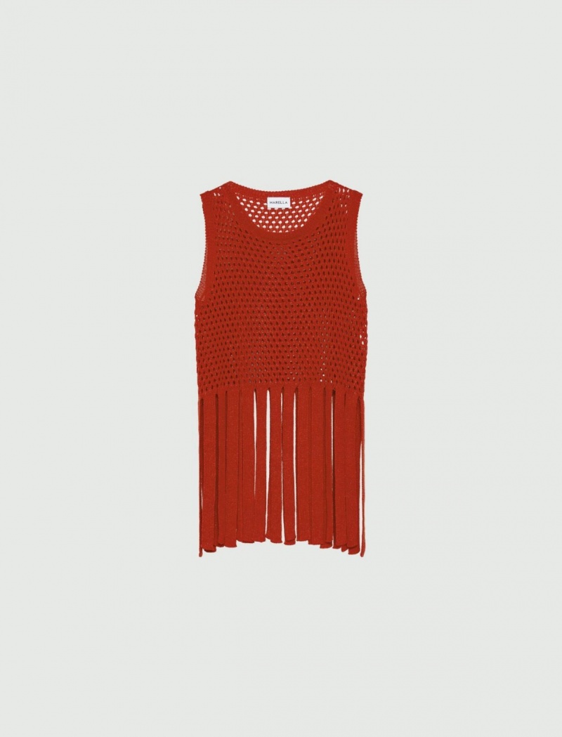 Gilet Damskie Marella Fringed Czerwone | Polska 516203-GPC