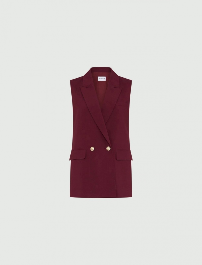 Gilet Damskie Marella Linen-Blend Bordowe | Polska 206841-KAC