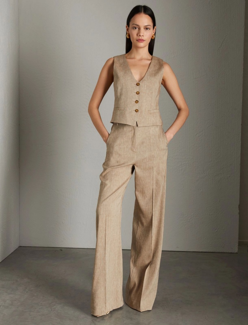 Gilet Damskie Marella Linen-Blend Brązowe | Polska 681025-BQP