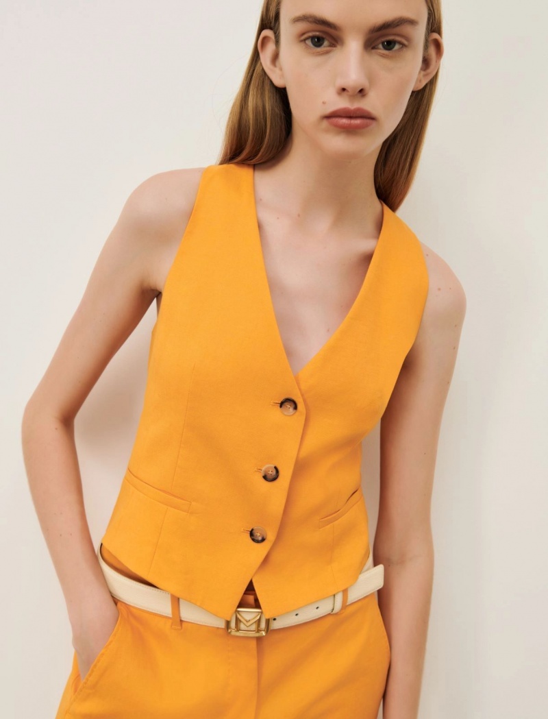 Gilet Damskie Marella Linen-Blend Pomarańczowe | Polska 732691-QJM