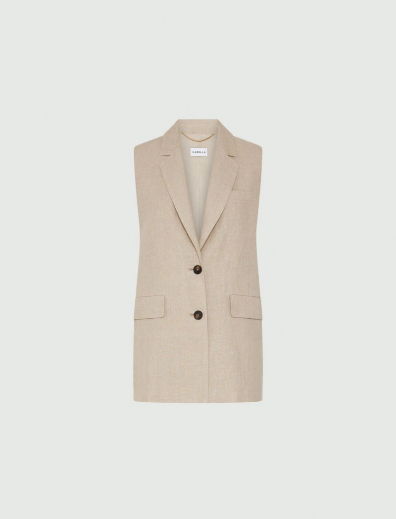 Gilet Damskie Marella Linen Beżowe | Polska 874139-SLE