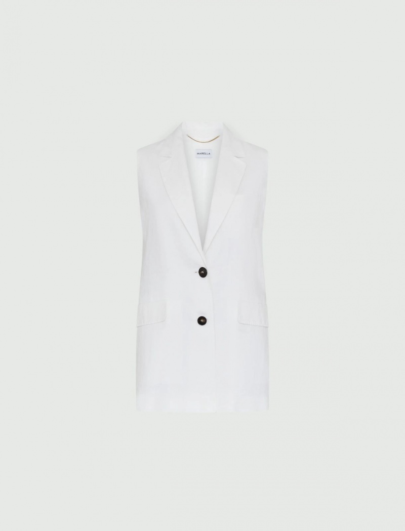 Gilet Damskie Marella Linen Białe | Polska 250841-EKQ