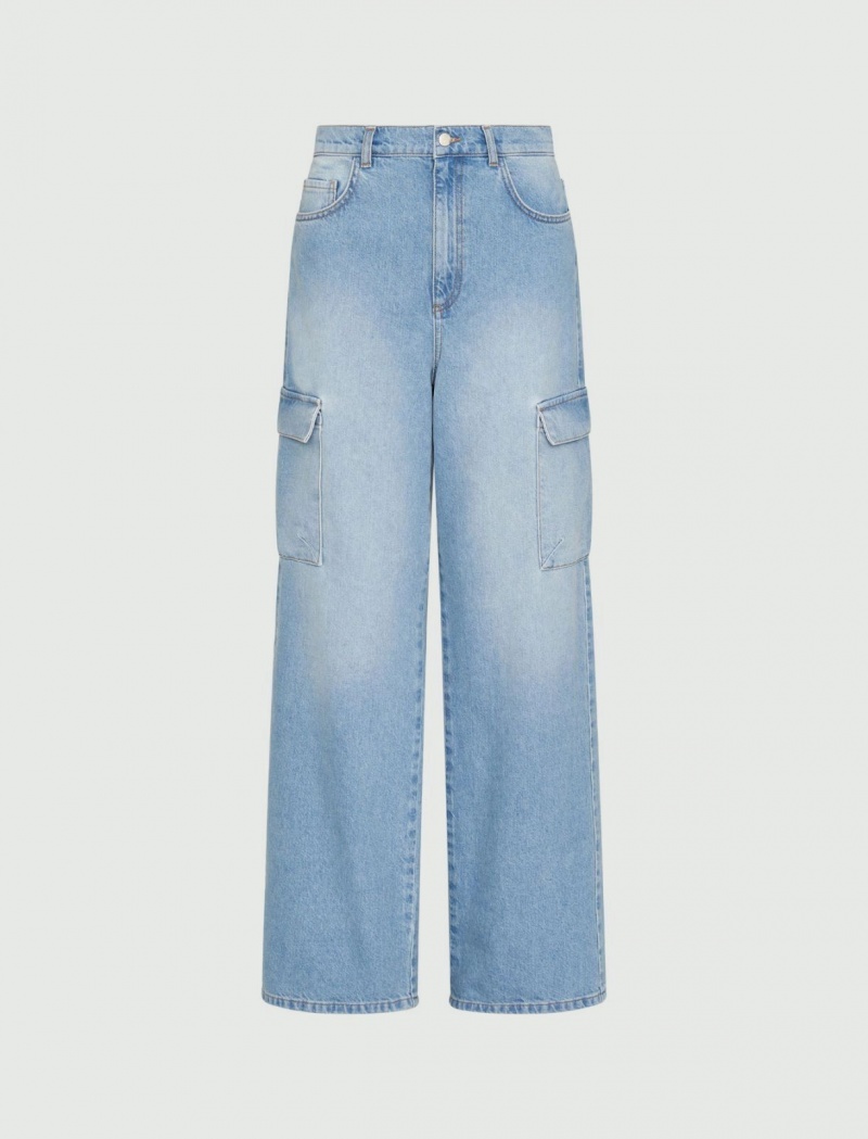 Jeansy Damskie Marella Szerokie-Leg Cargo Granatowe | Polska 420359-VBK