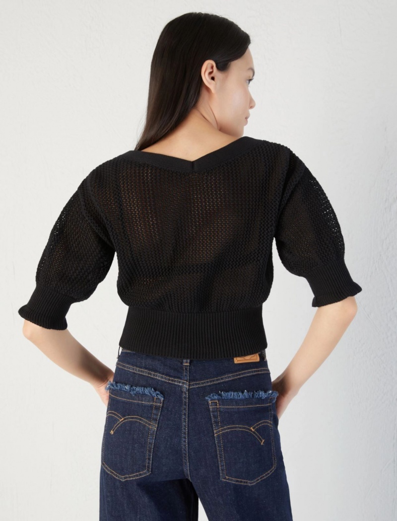 Kardigan Damskie Marella Open-Knit Czarne | Polska 153472-PIN