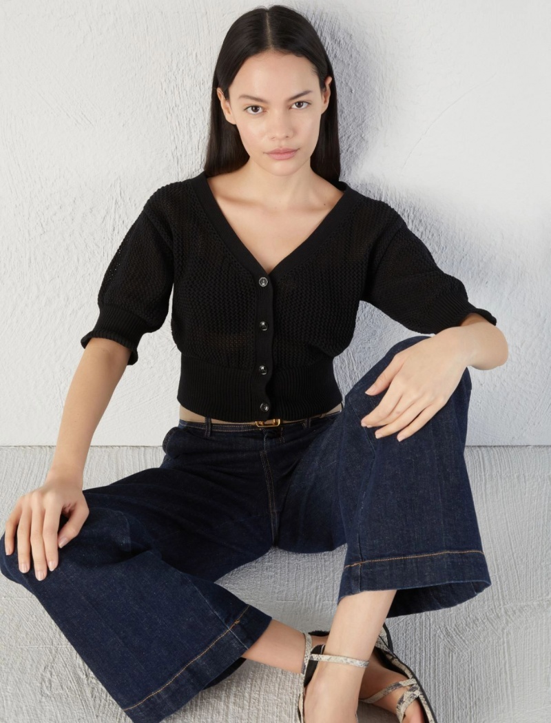Kardigan Damskie Marella Open-Knit Czarne | Polska 153472-PIN