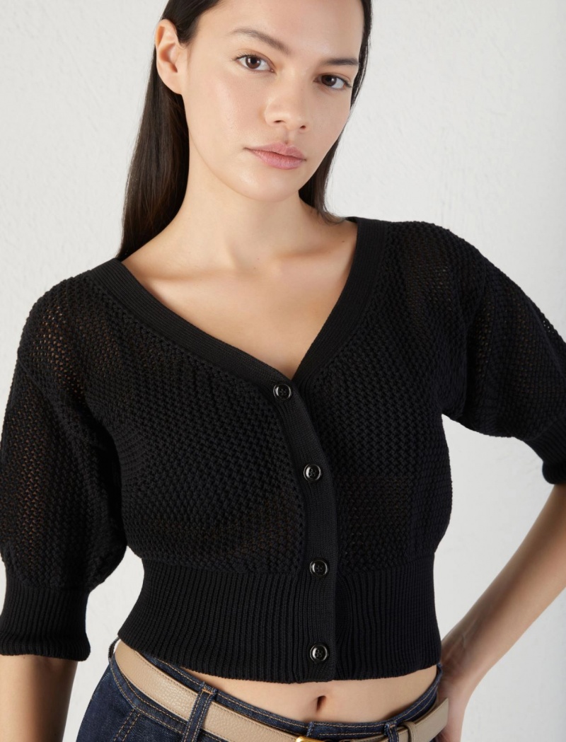 Kardigan Damskie Marella Open-Knit Czarne | Polska 153472-PIN