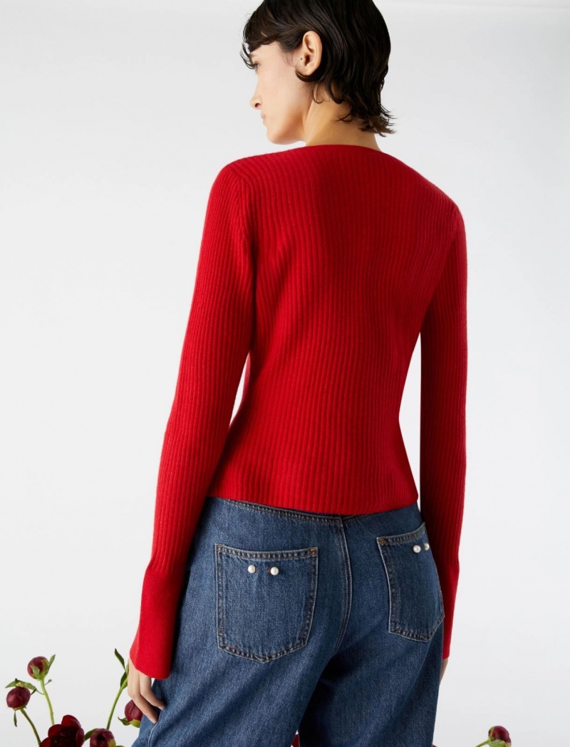 Kardigan Damskie Marella Rib-Knit Czerwone | Polska 486031-UQV