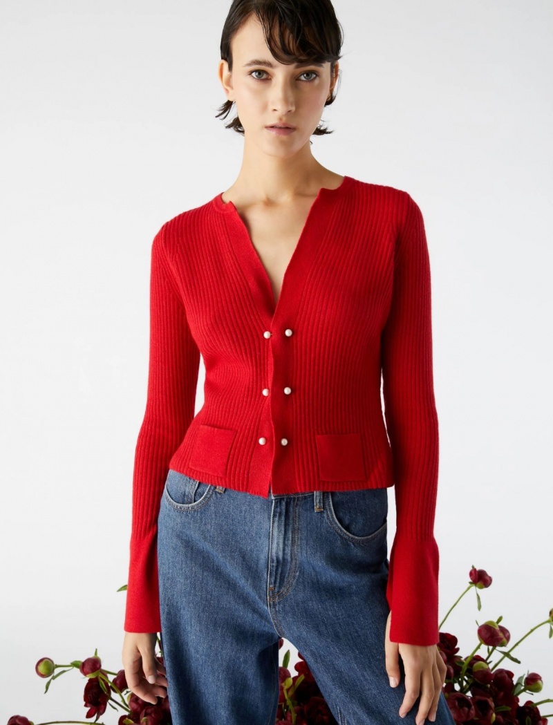 Kardigan Damskie Marella Rib-Knit Czerwone | Polska 486031-UQV